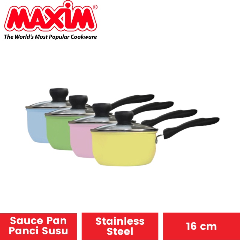 Panci Susu Maxim Colouris Sauce Pan 16 cm + Tutup Kaca | Panci Masak Mie Saucepan Stainless Steel