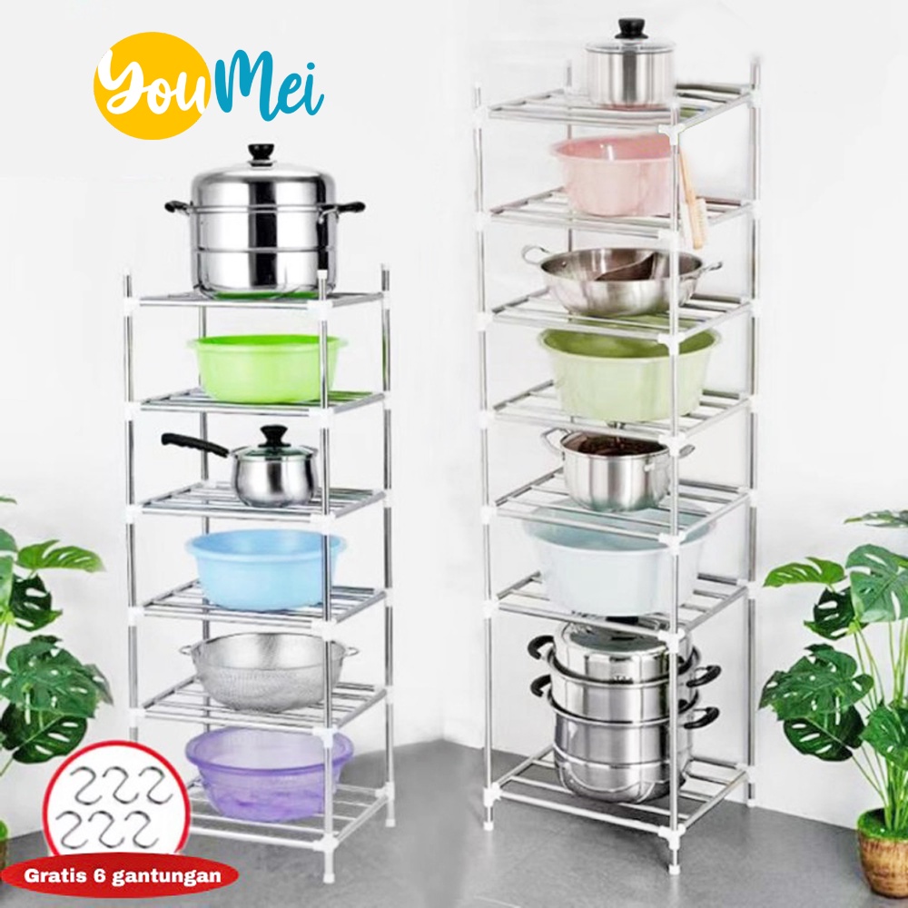 Rak Susun Dapur Kamar Mandi Tempat Panci Peralatan Dapur / Rak Penyimpanan Stainless Steel Bertingkat Serbaguna Mudah Dirakit - 1041