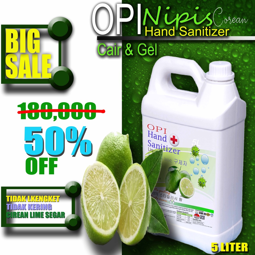 Hand Sanitizer 5 Liter Cair all Varian wangi nipis, aloe vera, stroberi dan lavender segar (OK) KEMENKES sudah ada izin edar resmi by Oke sabun suplayer