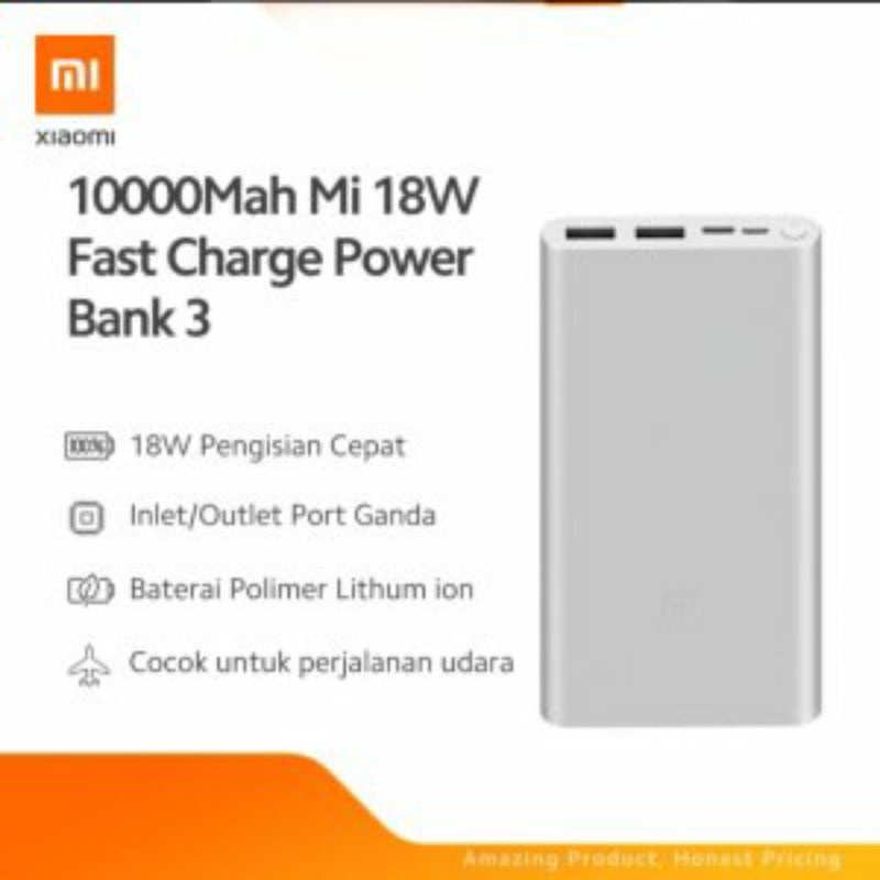 Power Bank Xiaomi mi3 10.000 mah 18w Fast Charge Type C