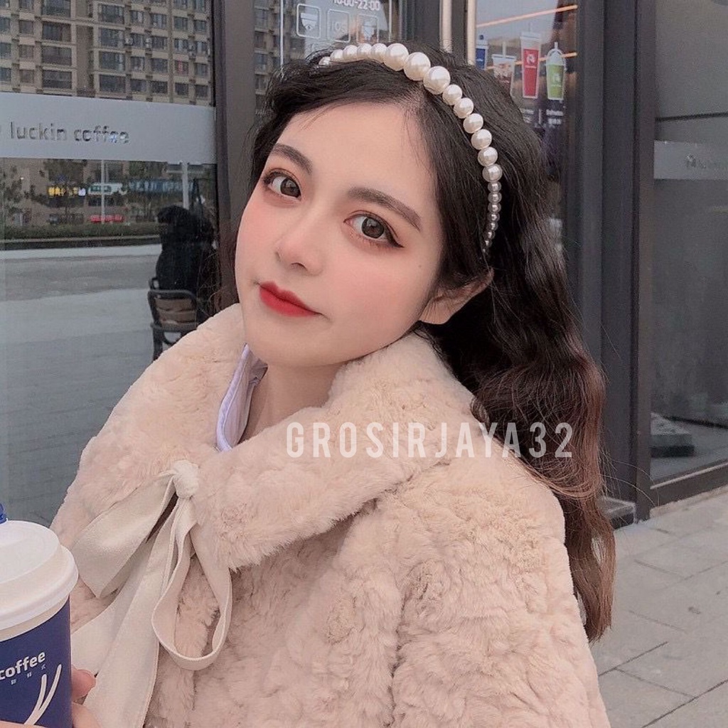 Bando Wanita Gaya Korea Aksen Mutiara Fashion Aksesoris Rambut Untuk Wanita Lokal