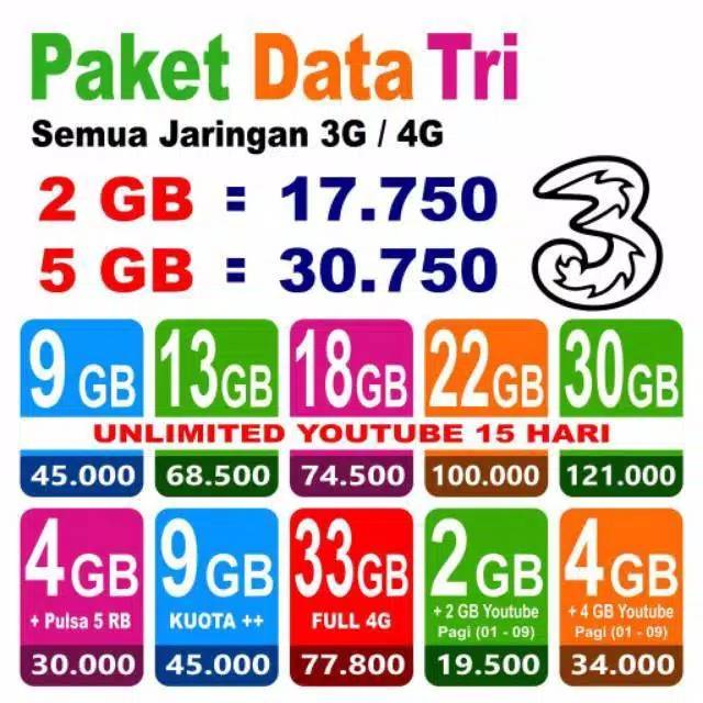 PROMO TRI Three paket data internet AON CINTA 33GB 66GB 2GB 6GB 9GB 10GB 15GB 16GB 18GB 30GB