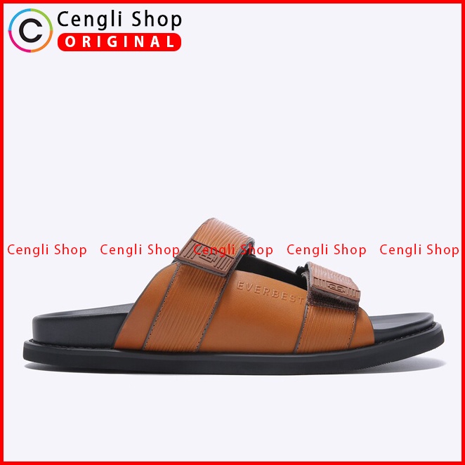 SANDAL SLIDE EVERBEST PRIA ORIGINAL CASUAL KULIT BRANDED COKLAT EM40