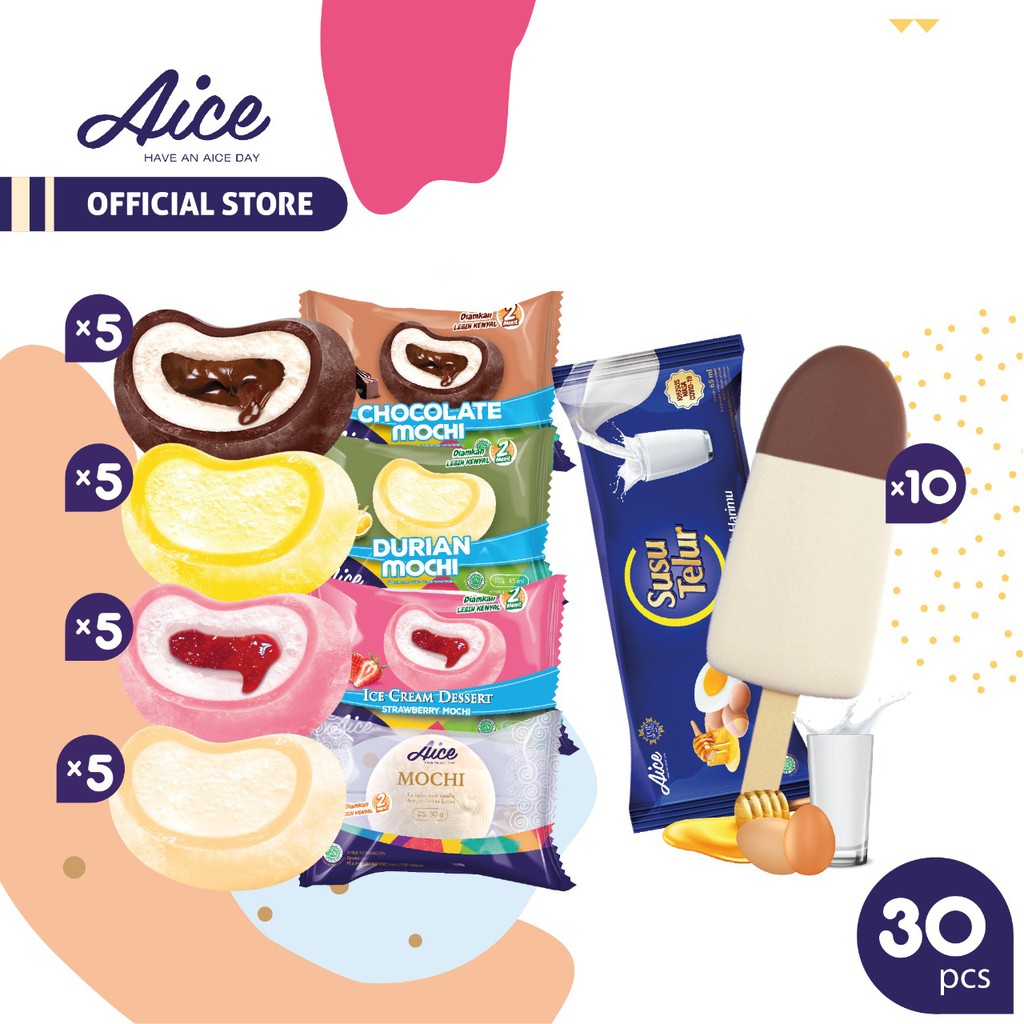 Paket Aice Ice Cream Mochi 20 Pcs 4 Varian Rasa Masing Masing 5 Pcs