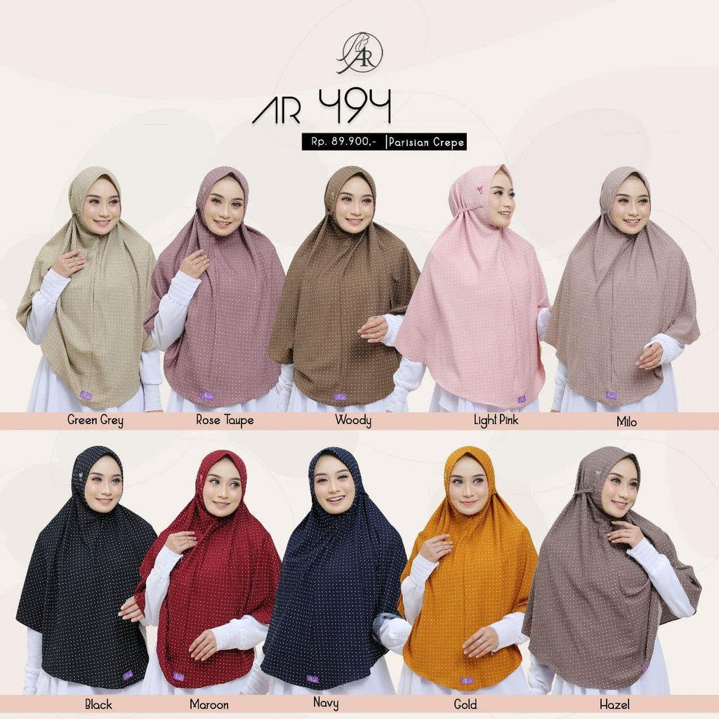 Kerudung Arrafi Hijab Terbaru AR 494 Jumbo Motif Polkadot Aksen Tali Kanan Kiri Galeri Arrafi Hijab