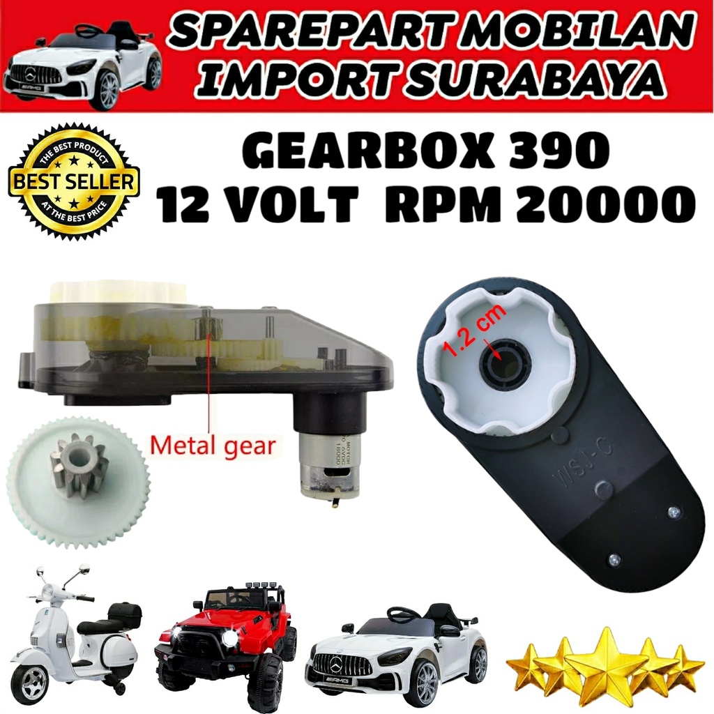 RS 390 GEARBOX GER BOX GEAR BOX GERBOK DINAMO MOBIL MAINAN MOTOR AKI ANAK 12 VOLT 20000 RPM 12V PMB PLIKO UNIKID EXOTIC YUKITA JEEP MOBIL AKI ANAK