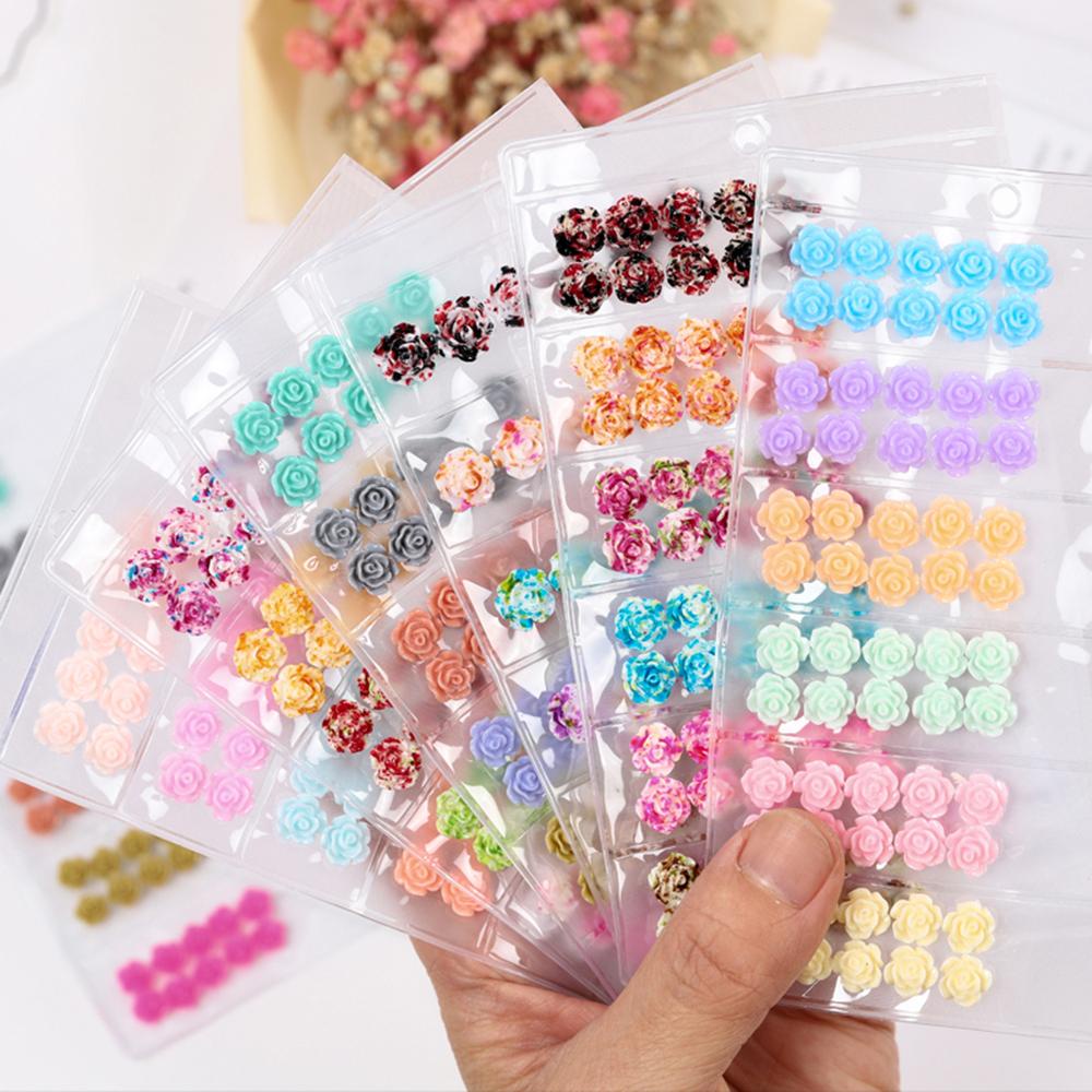 NEEDWAY Bunga Resin Mawar 3D Warna-Warni Aneka Warna Permen Yang Indah Manikur Aksesoris Perhiasan Kuku Rhinestones