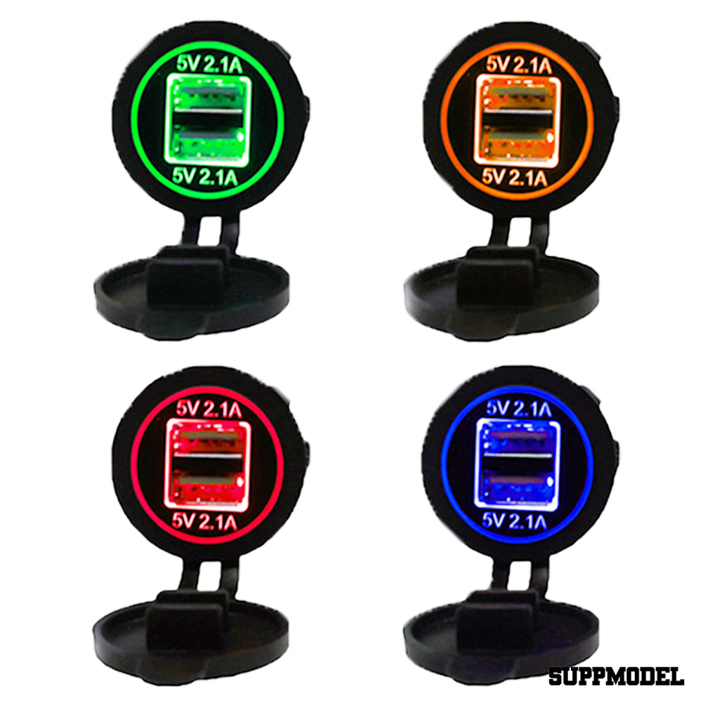 Spm Adapter Charger Dual Port Usb 5v 2.1a Dengan Display Led Untuk Mobil / Motor