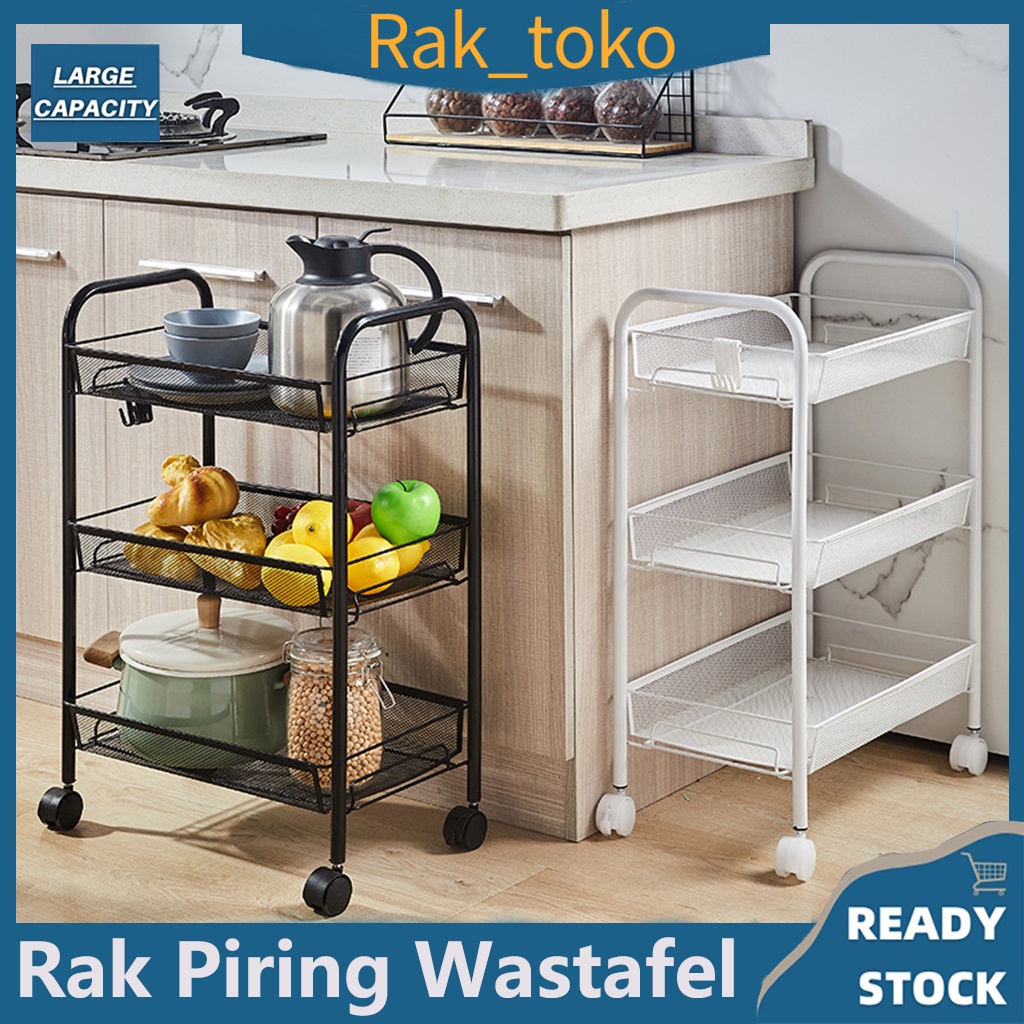 Rak Dapur Stainless Steel Rak Dapur Berputar Rak Bumbu Sayuran Rak Penyimpanan dengan Roda Rak Kamar Mandi