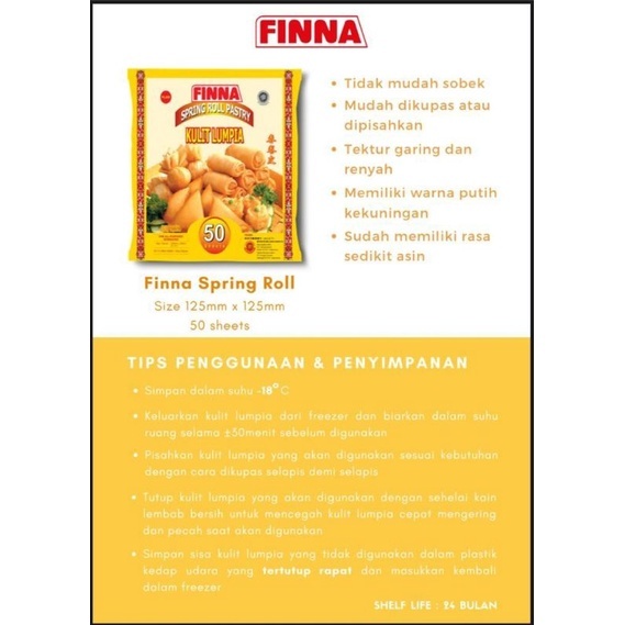 FINNA KULIT LUMPIA SPRING ROLL PASTRY 125 X 125 MM ISI 50 LBR