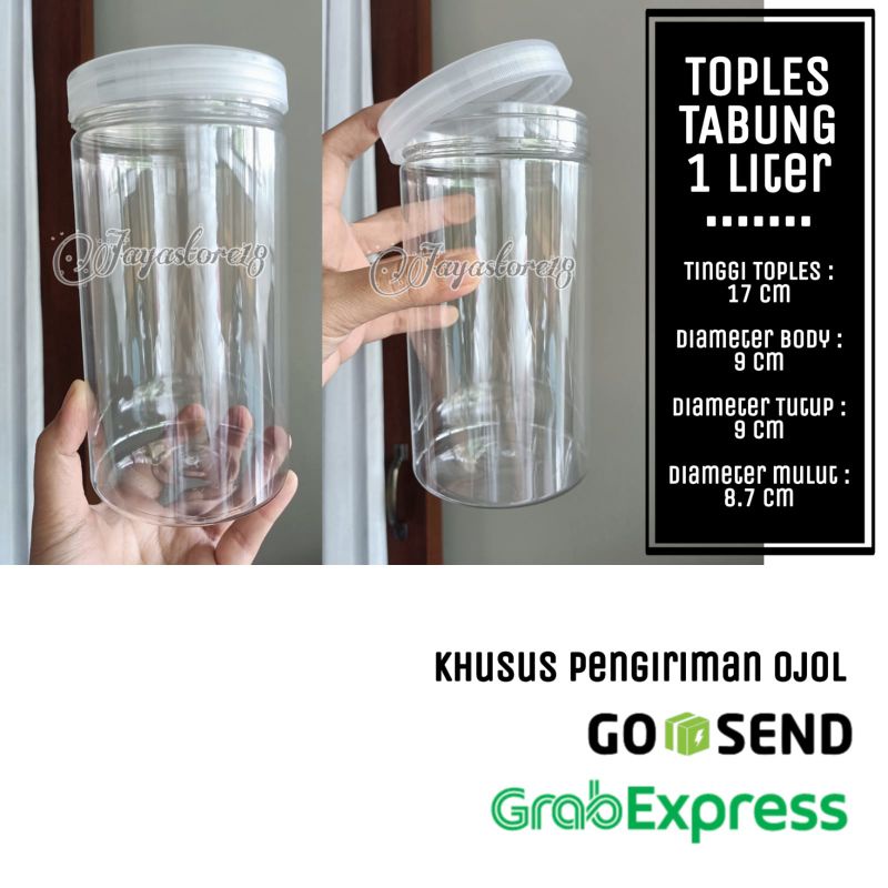 toples 1liter tebal 65gr KHUSUS GOSEND GRAB diameter tutup toples 8.7cm 9cm 9.5cm TOPLES TABUNG teba