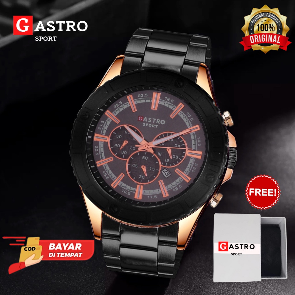 Jam Tangan Pria Rantai Stainless Gastro Sport Tahan Air Date Watch Kasual