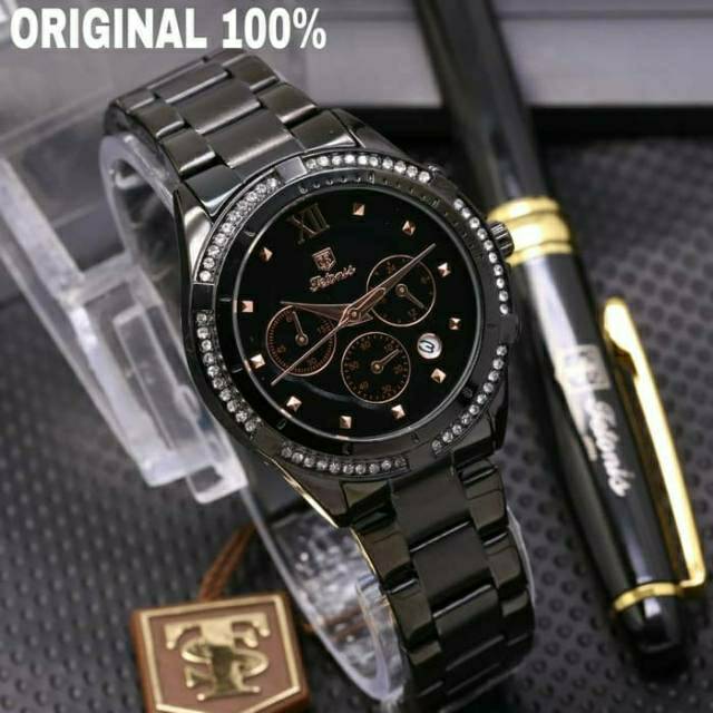 Jam tangan cewek Tetonis original TM518 rantai warna hitam bonus bolpoin harga murah diskon