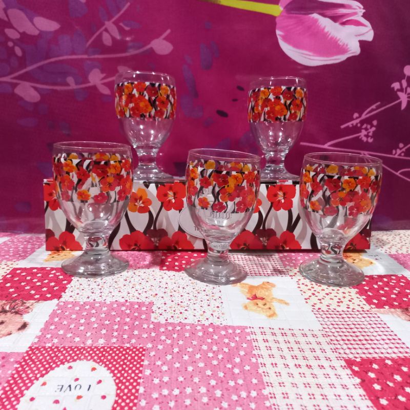 GELAS SET JUS/GELAS KAKI/GELAS KACA MOTIF/GELAS MURAH/GELAS GLORY