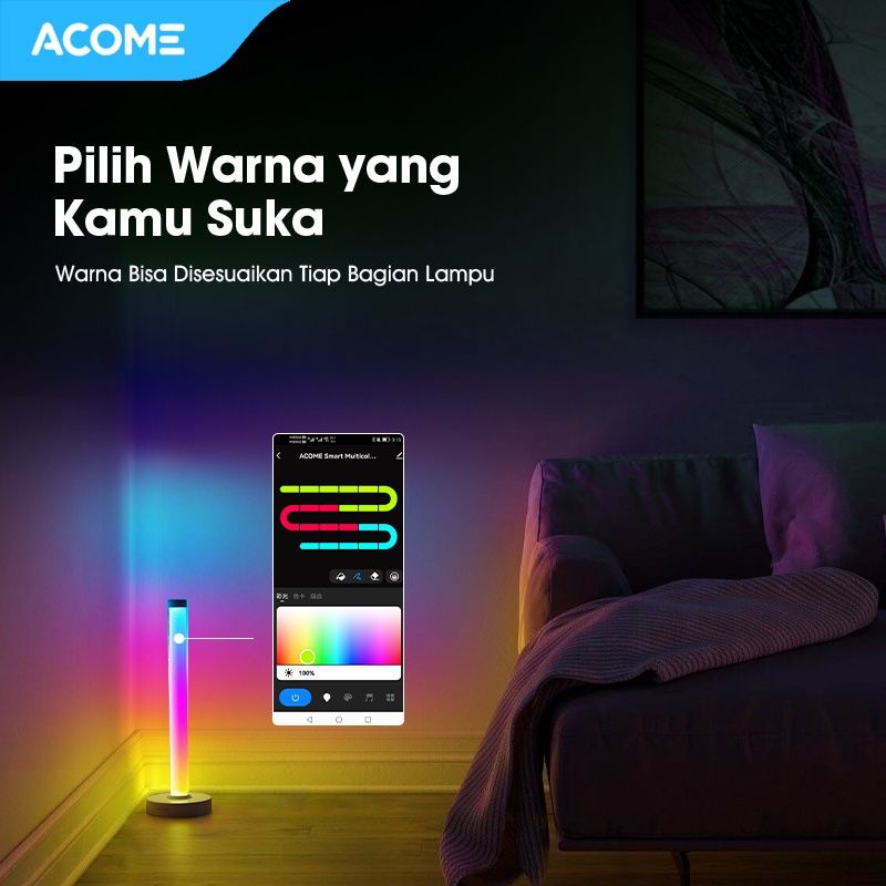 ACOME ALP02 Lampu Stand Sudut Ruang 16 Juta Warna White ORIGINAL