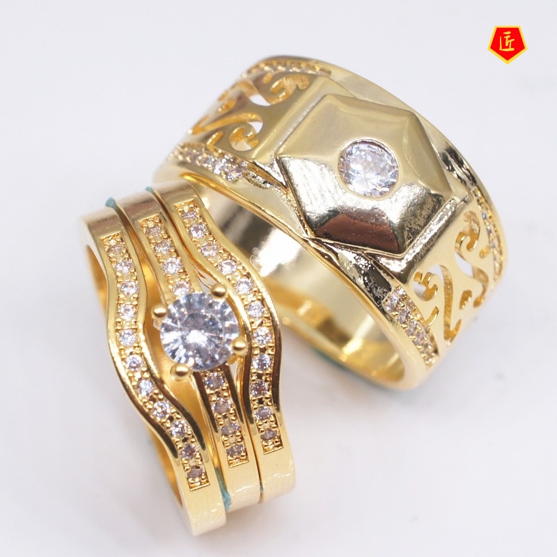 [Ready Stock]Fashion Diamond Couple Gold Ring