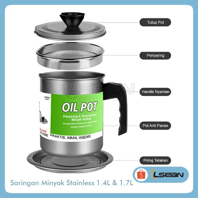 OIL POT STAINLESS STEEL| WADAH SARINGAN MINYAK TEMPAT SARINGAN MINYAK