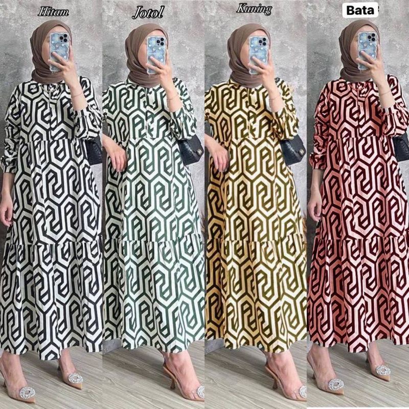 ZARA MIDI DRESS MOTIF// GAMIS ABSTRAK BUSUI//  DRESS MODEL BY CITRA KIRANA// DRESS KEKINIAN TERMURAH
