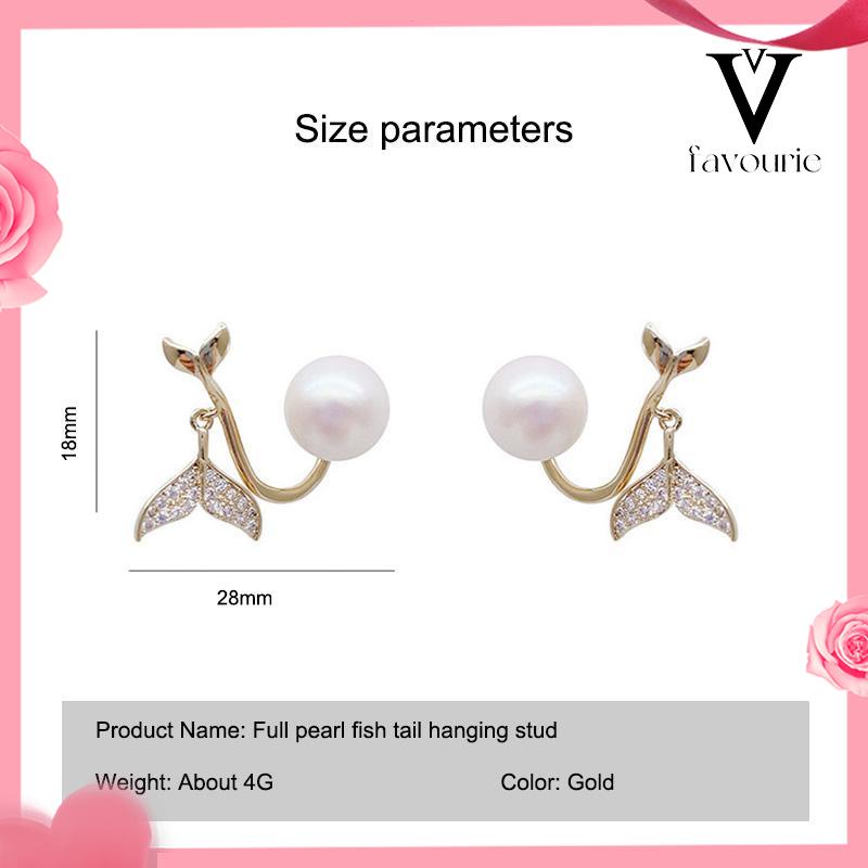 [COD]Pearl Fishtail Back Hanging Earrings Wanita High-end Cahaya Mewah Penuh Berlian Anting Geometris-FA