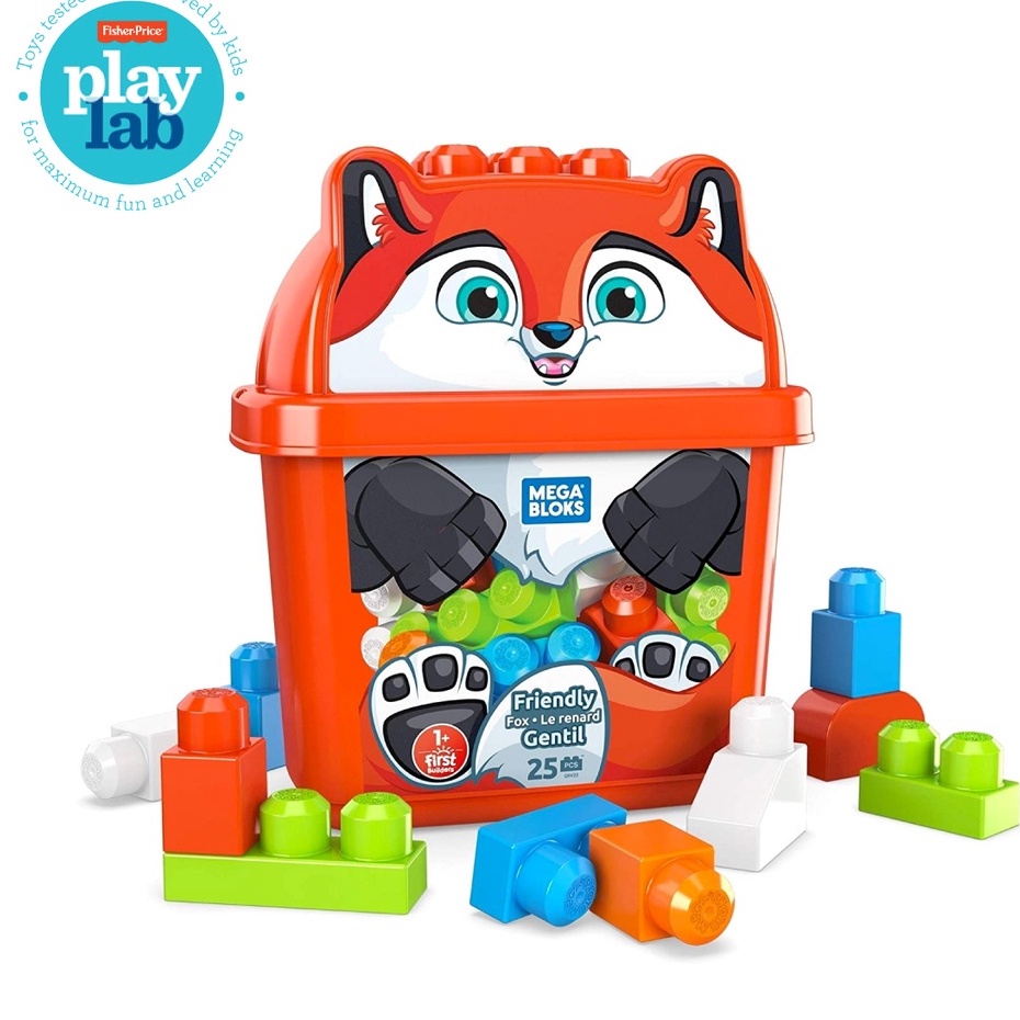 Fisher-Price Mega Bloks First Builders Friendly Fox And Hippo (25 Pieces) - Mainan Balok Susun Edukasi Anak Balita