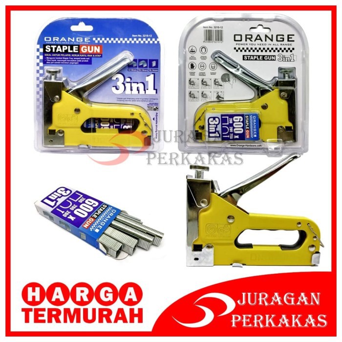 

ORANGE STAPLE GUN TACKER 3 IN 1 STAPLES JOK TEMBAK HEKTER 3 WAY 321012