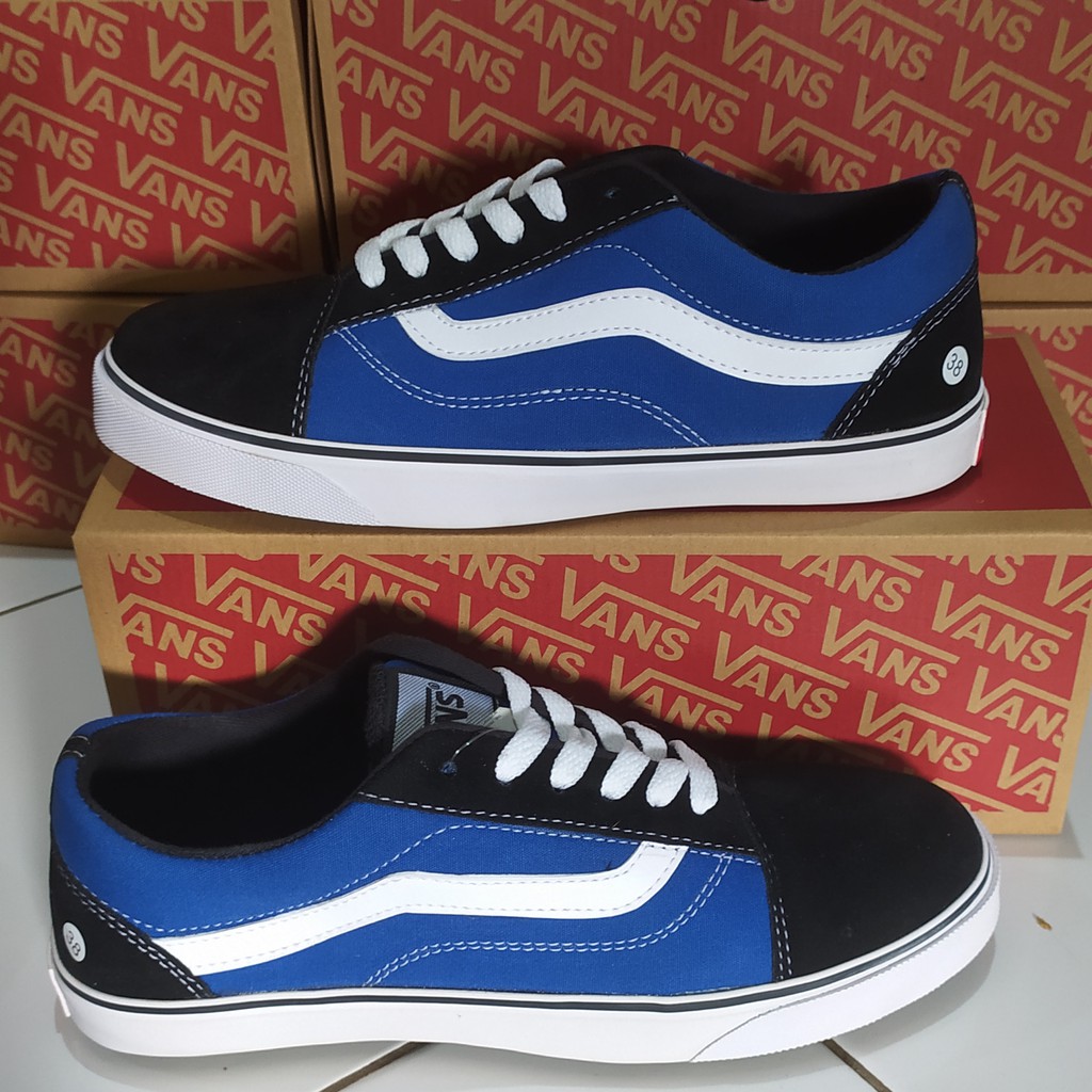 SEPATU VANS OLD SCHOOL HITAM BIRU SNEAKERS KASUAL