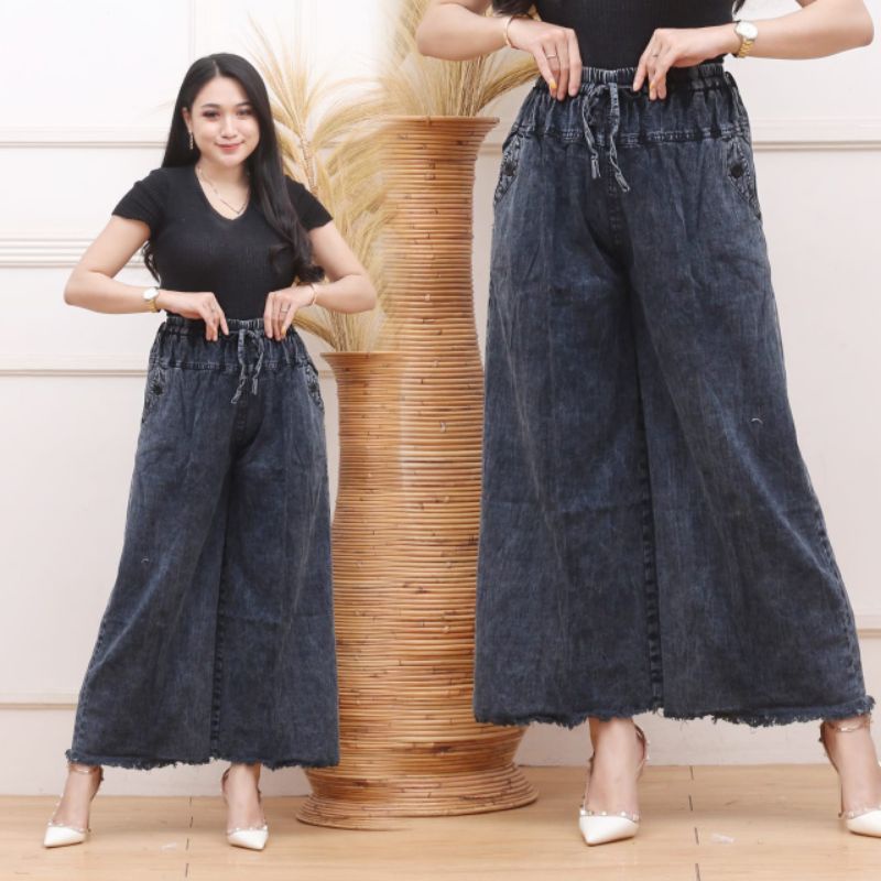 CELANA PANJANG WANITA JEANS KULOT &amp; RAWIS BAHAN DENIM - ALLSIZE JUMBO - KULOT ANDIN JIN