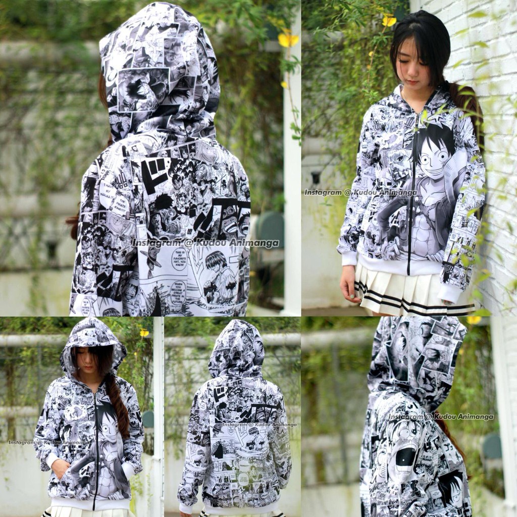 Jaket Anime Luffy Onepiece Fullprint Black and White Comics