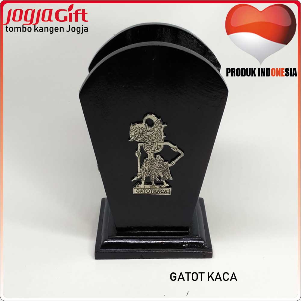 Tempat Tisu Kayu Ornamen Logam Karakter Wayang