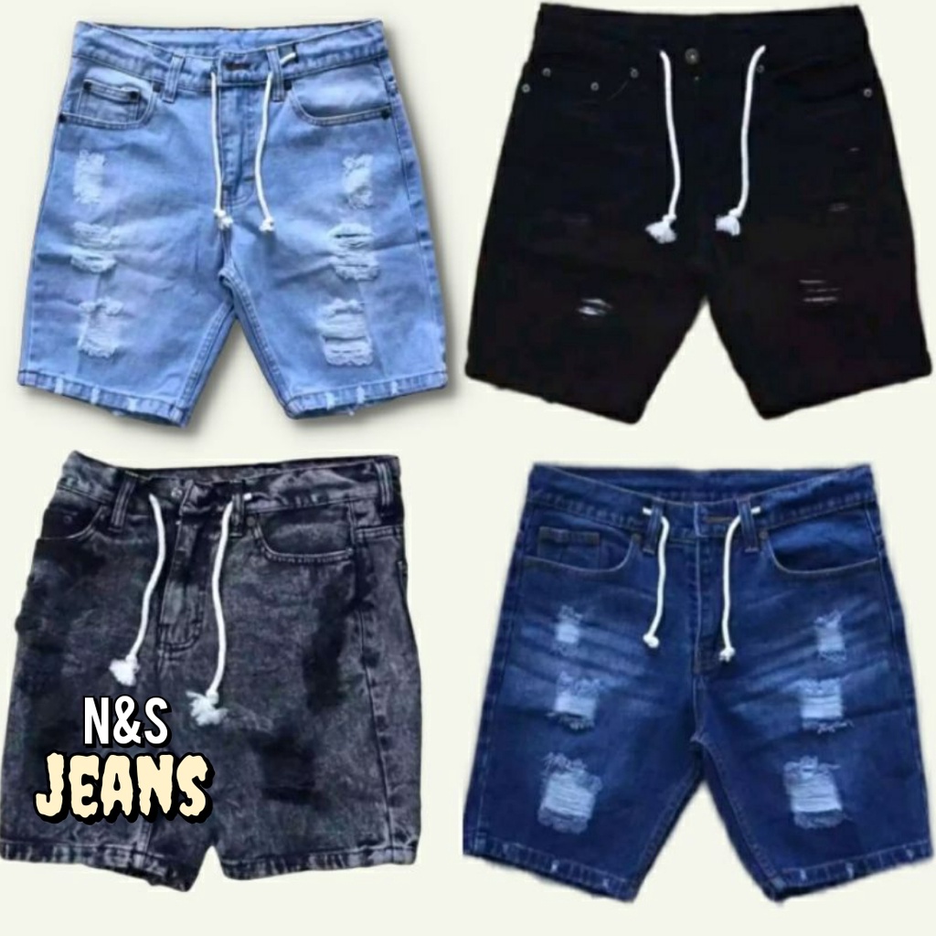 CELANA PENDEK JEANS SOBEK TALI KOLOR RAWIS/CELANA DISTRO PRIA RAWIS