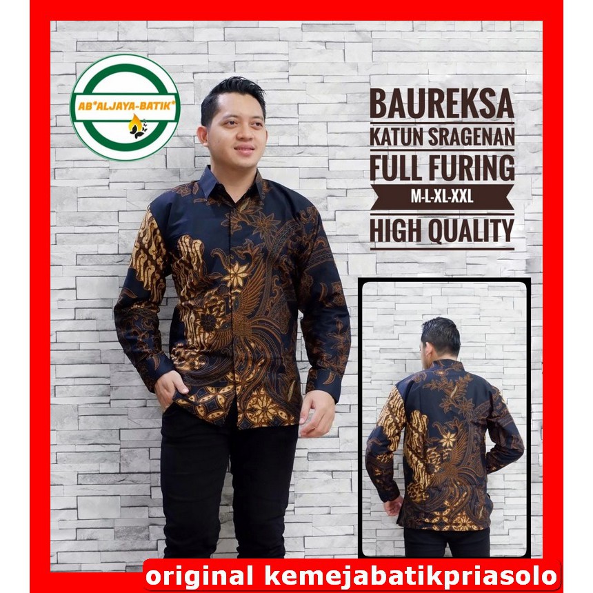 ATASAN BATIK PREMIUM KEMEJA BATIK SOLO Lengan Panjang Lapis Furing Rajasakti Pusaran Biru Panjang  A