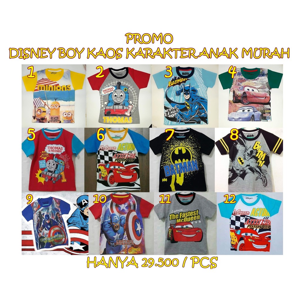 PROMO DISNEY BOY KAOS KARAKTER ANAK MURAH / KAOS ANAK KARAKTER / KAOS ANAK MURAH