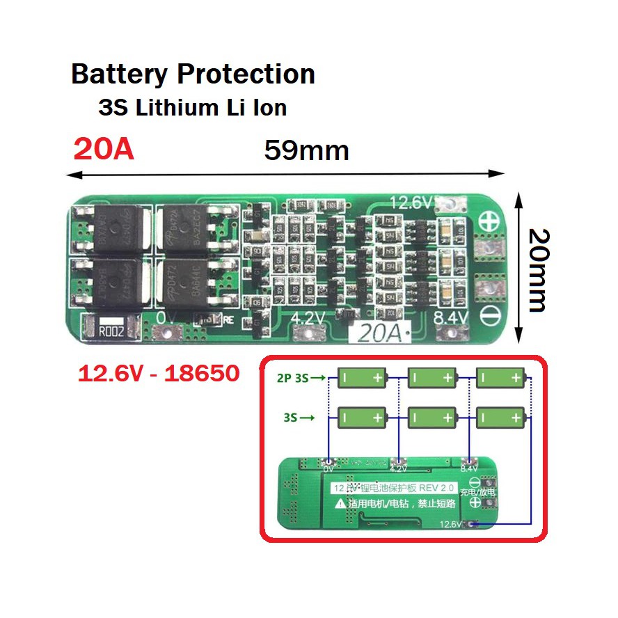 Jual Modul Bms 3S 20A Li-polymer Li-lon Lithium Battery 18650 Charger ...