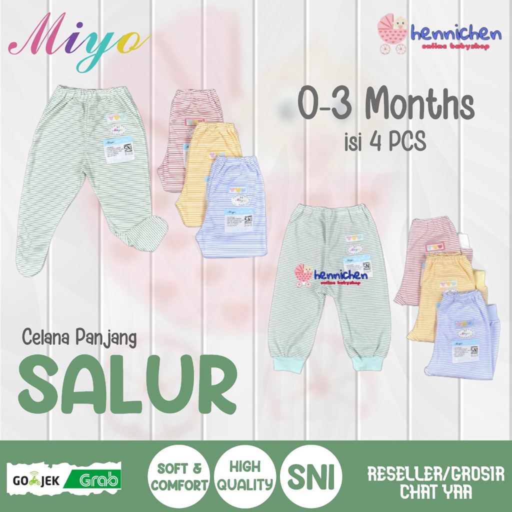 4 Pcs Celana miyo Panjang garis Bayi/Baby Salur Newborn (0-3M)