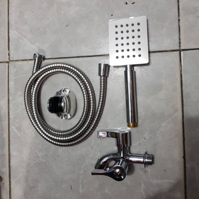 Paket shower mandi stainless kotak + kran cabang