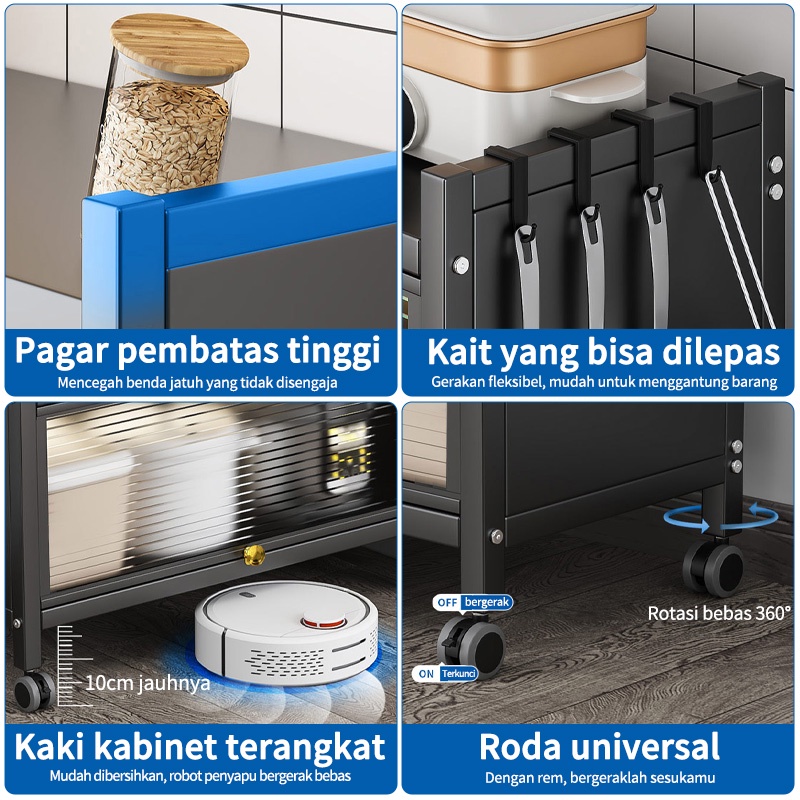 Rak Kabinet Dapur Rak Lemari Dapur Oven Microwave Rak Penyimpanan Multi-layer Dengan Roda Pintu