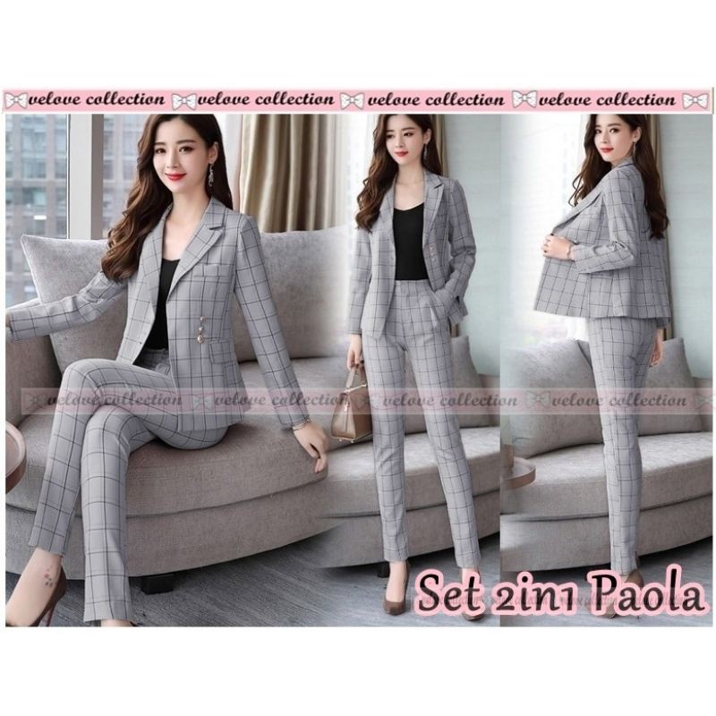 SET 2IN1 PAOLA - ONE SET BLAZER WANITA - SETELAN BAJU IMPORT GAYA KOREA - BAJU KERJA KANTOR TERMURAH