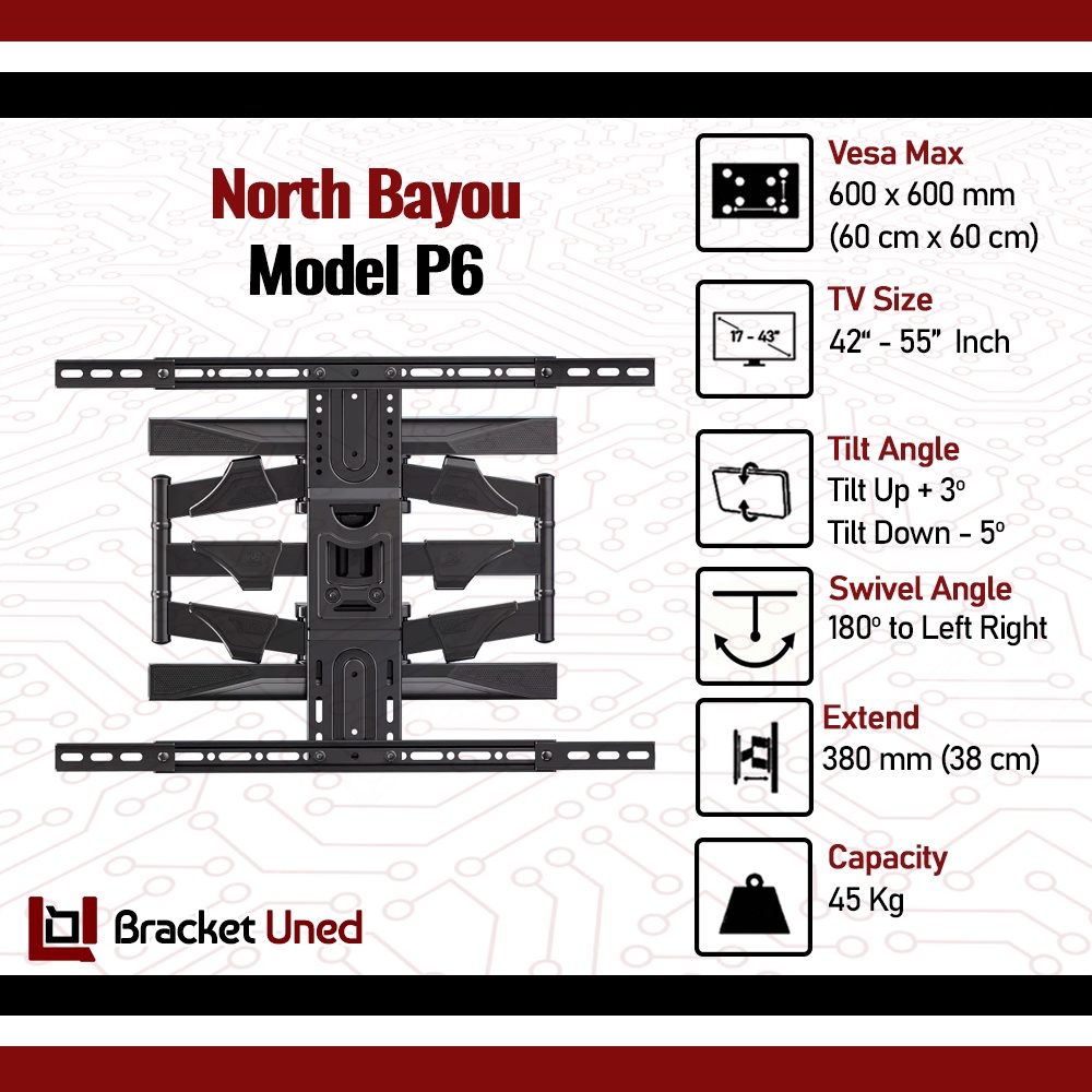 Bracket TV Led LCD Universal 42 - 75 Inci North Bayou NB P6 New Model Fleksibel Import ORIGINAL