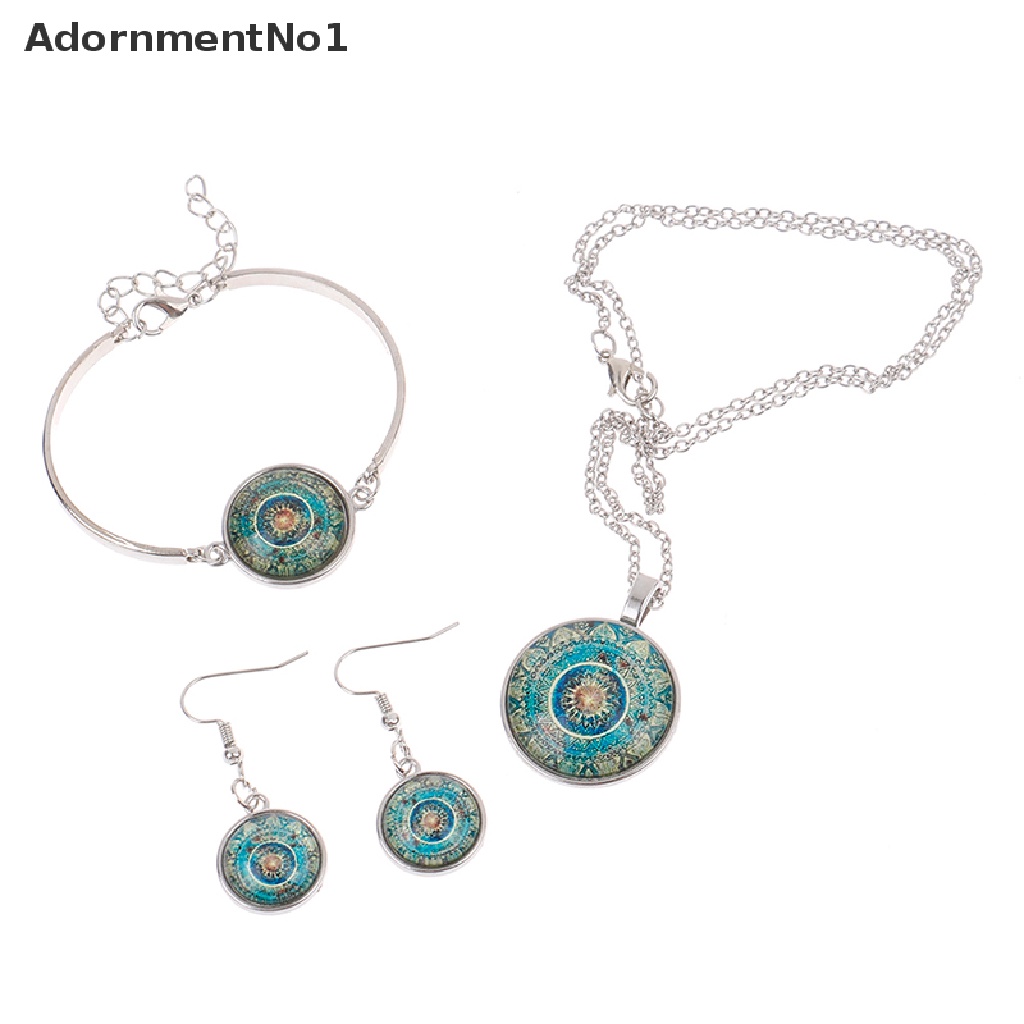 (AdornmentNo1) Kalung + Gelang + Anting Gantung Kait Gaya India Motif Mandala Untuk Perhiasan Wanita