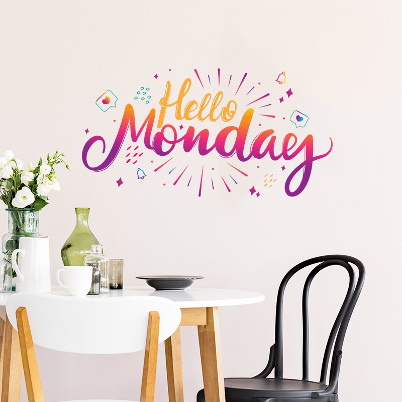 Stiker Dinding Desain Slogan Hello Monday Dapat Dilepas Untuk Dekorasi Kamar Tidur