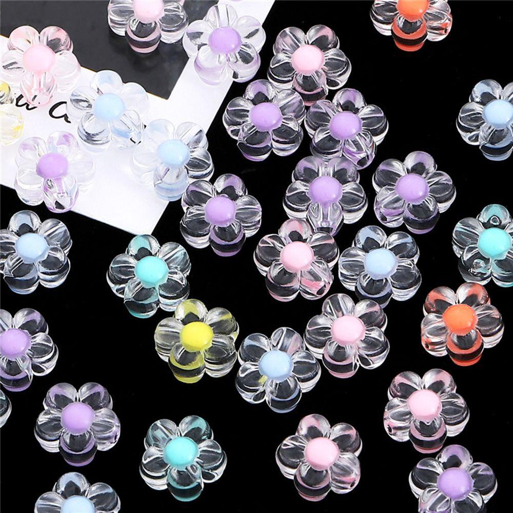 Lily 50pcs Manik-Manik Bunga DIY Transparan Multifungsi Gelang Kalung Bulat Manik-Manik Longgar