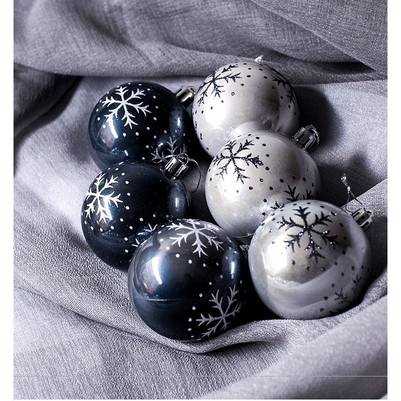 6Pcs/Set Black White Plastic Christmas Balls/ Xmas Tree Hanging Ornaments for New Year Home Party Decor