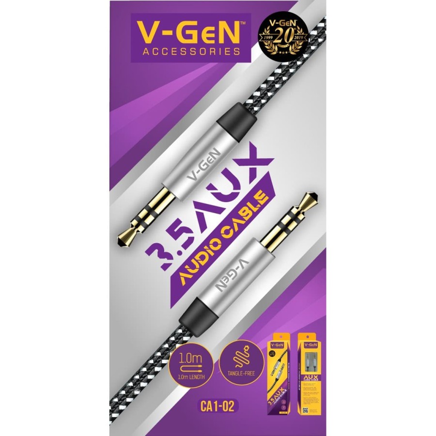 Kabel Audio AUX V-GeN CA1-02 Cable 3.5mm Male to Male Kabel 1 Meter