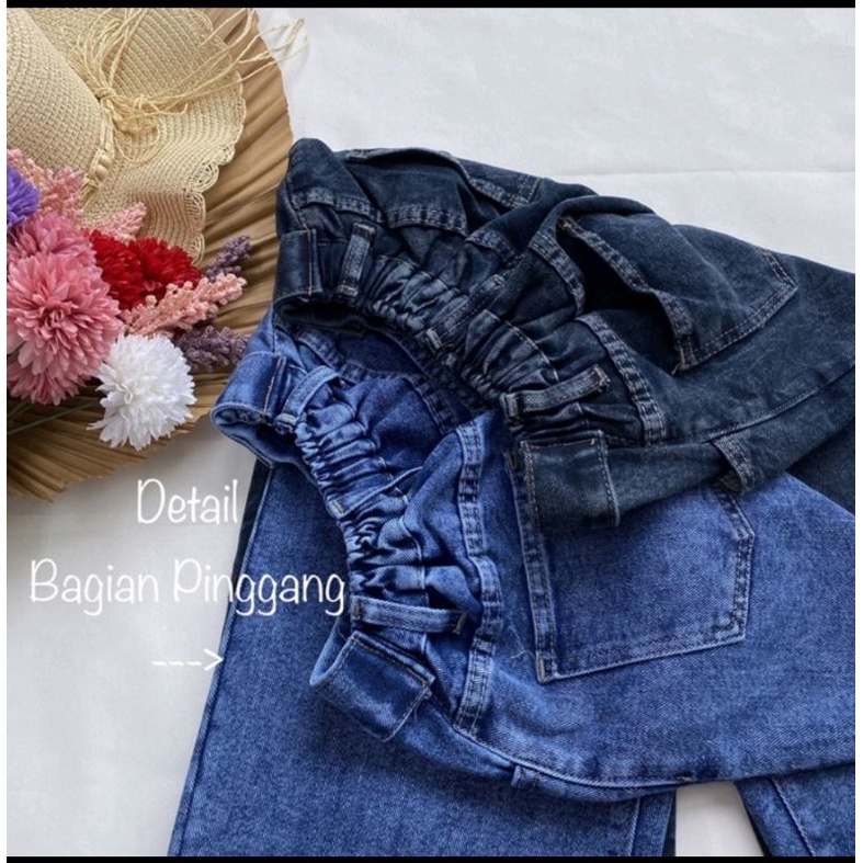 Kulot Highwaist Karet Pinggang Jeans Tebal Jumbo Big Size 27-42