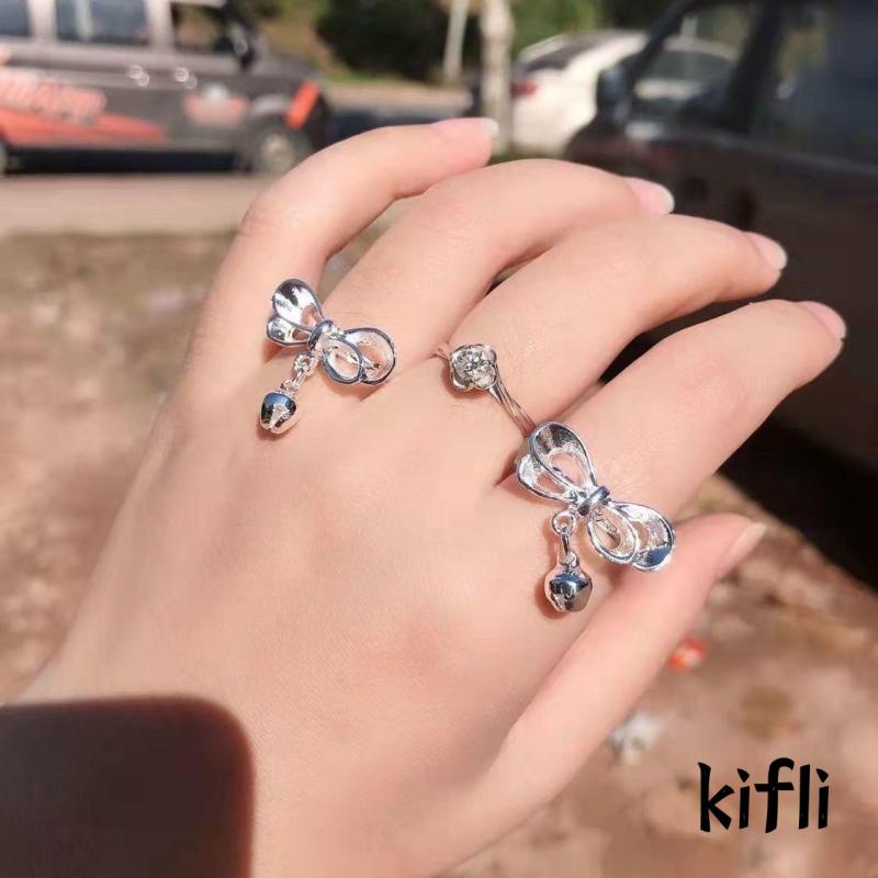 Cincin Model Hollow Aksen Pita Dapat Disesuaikan Untuk Wanita