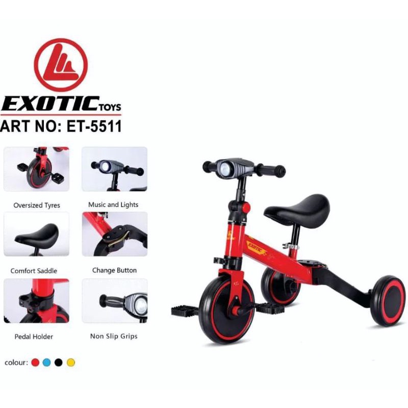 Sepeda Roda Tiga BALANCE ET-5511 (3 IN 1) EXOTIC stang bisa lipat , musik