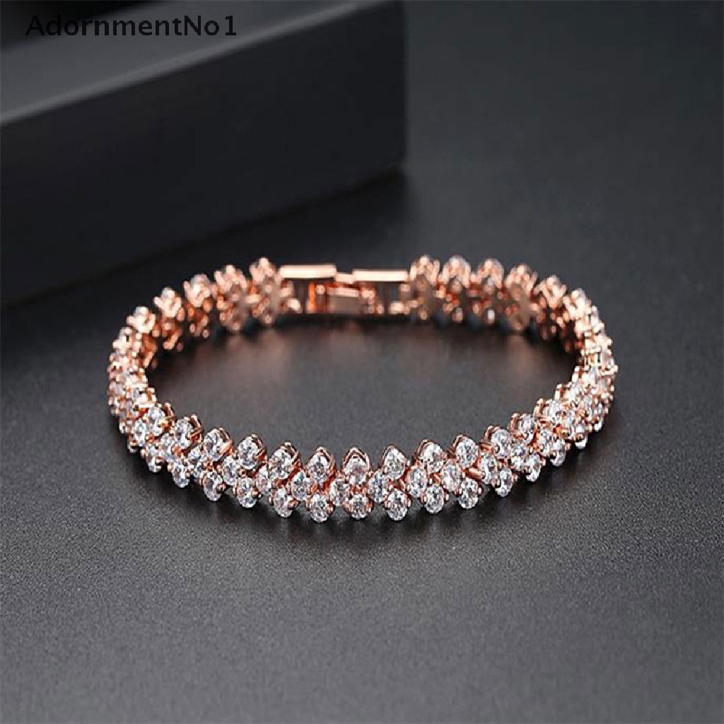 (AdornmentNo1) Gelang Tangan Fashion Aksen Zirconia Kubik 17cm Untuk Perhiasan Wanita / Pernikahan