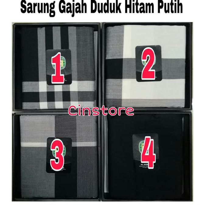 Sarung Muslim Gajah Duduk Hitam Putih | Sarung Hitam | Sarung Putih ORIGINAL