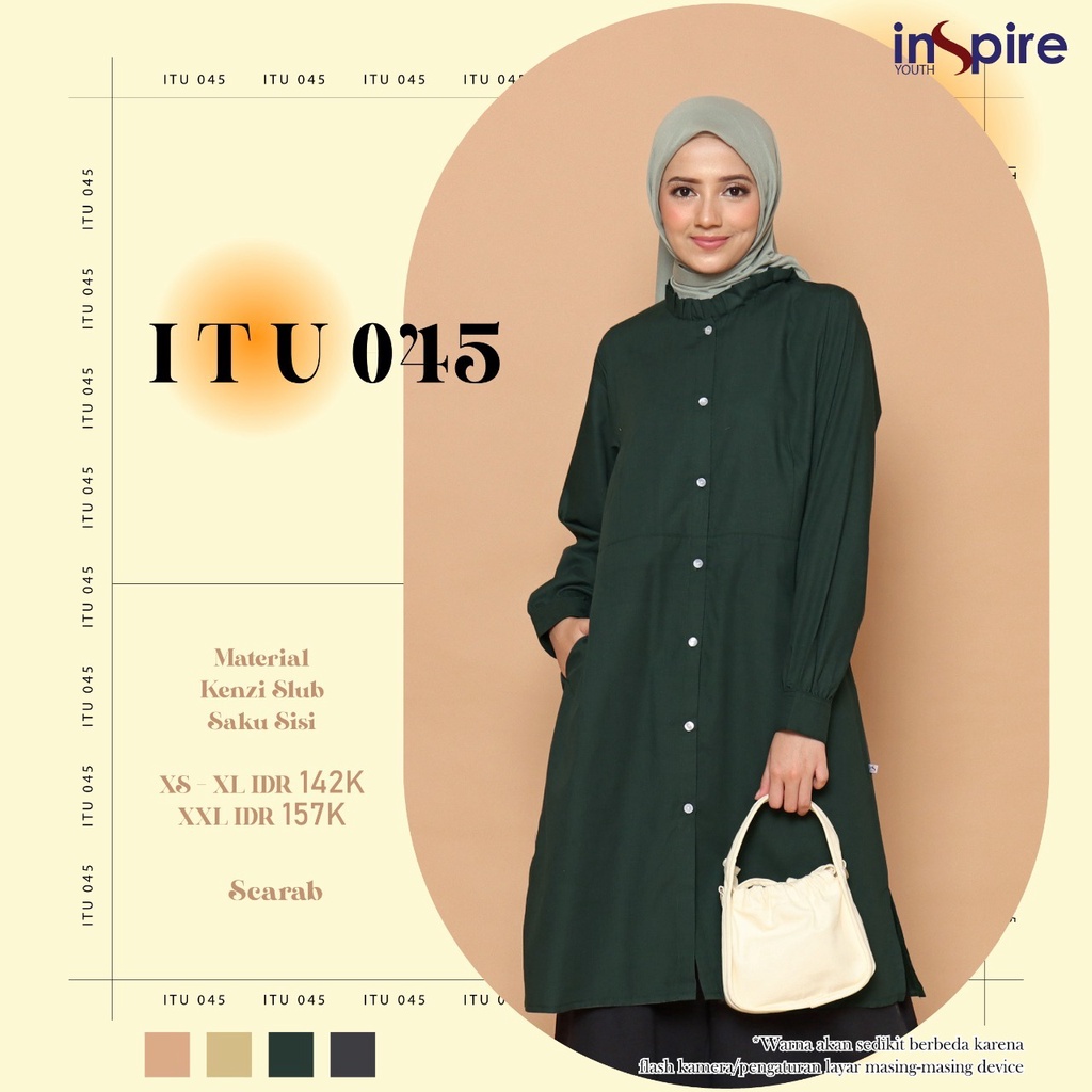 Inspire ITU 45 Tunik Wanita Bahan Kenzie Slub Atasan Muslimah Casual Outfit Daily OOTD