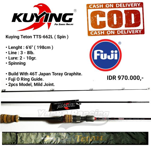 ( COD ) Rod / Joran Kuying Teton TTS-662L 3 - 8lb Spinning